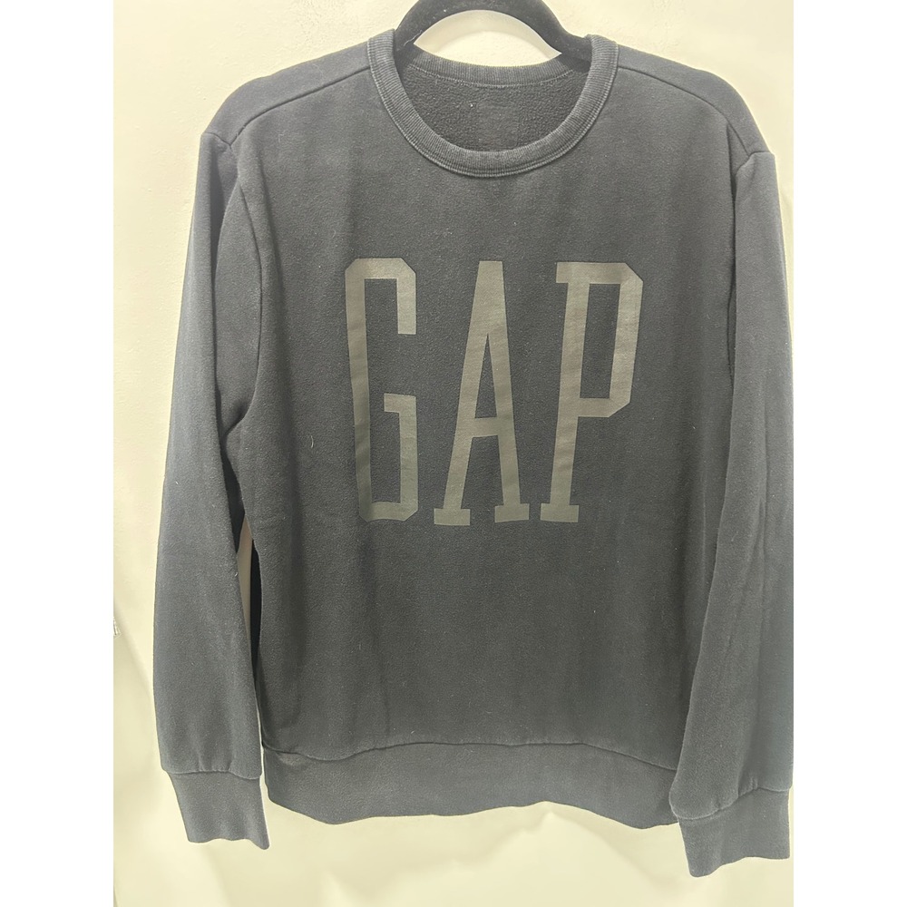 Gap Mens Crewneck Sweatshirt Black Tonal Logo Fleece Pullover Size M